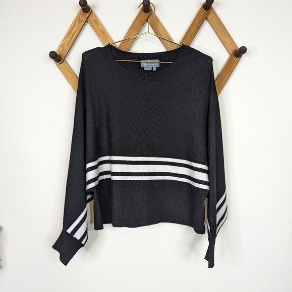 Anthropolgie Black and White Striped Dolman Bat Wing Crew Sweater - Picture 2 of 9